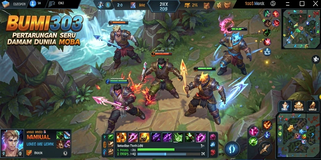 Tampilan screenshot <strong>BUMI303</strong> yang menunjukkan aksi mendebarkan dalam pertarungan MOBA.