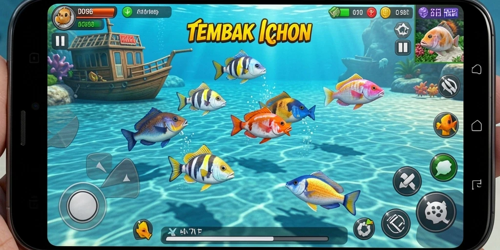 Tampilan gameplay menarik dalam ID098 saat menembak ikan.