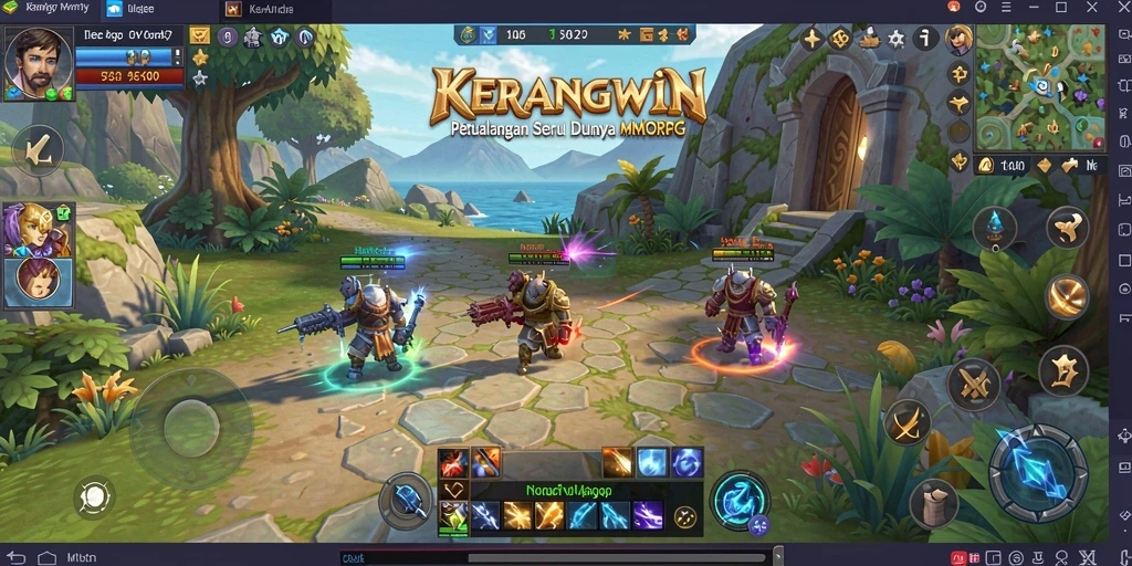 Screenshot gameplay KERANGWIN menampilkan aksi pertempuran aktif dan grafis yang menawan.