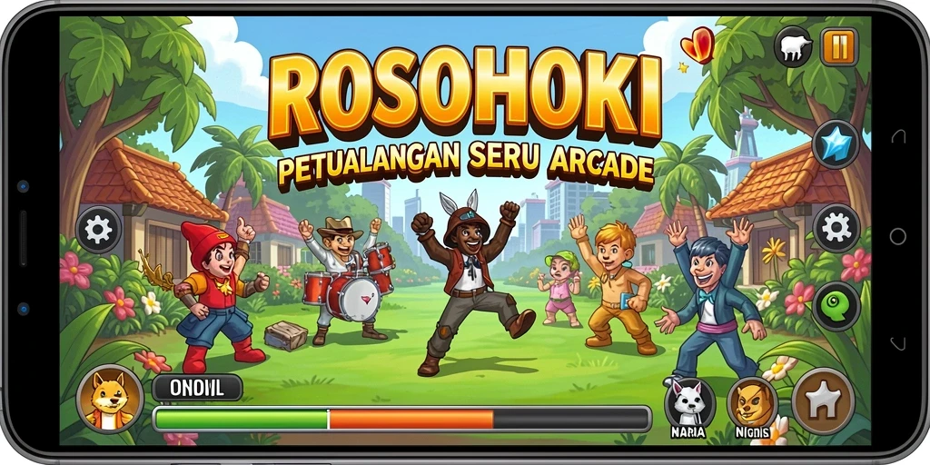 Tangkapan layar utama ROSOHOKI menampilkan gameplay arcade yang seru.