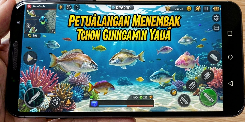 Tampilan utama gameplay RP62RP dengan berbagai ikan dan senjata.